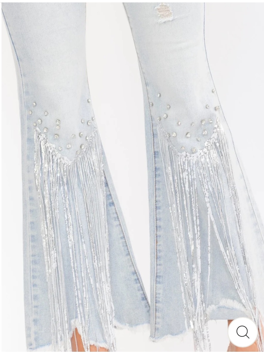 Boho NWT Fringed Light Wash Flare Jeans S-M-L - Picture 2 of 4